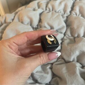 Elegant Black and Gold Chanel Women's Ring Sz 8